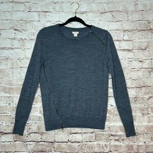 J Crew Wool Crewneck Gray Sweater with Zipper Detail Size S